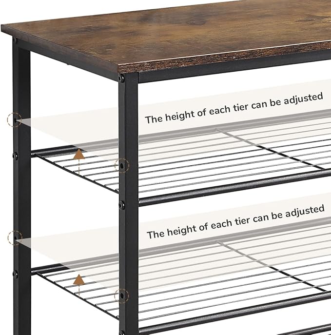 6 Tier Shoe Rack Organizer, Metal Mesh Shoe Storage Shelf, Storage Boots .for Entryway, Closet,Hallway, Bedroom,Cloakroom,Garage, Industrial,Rustic Brown