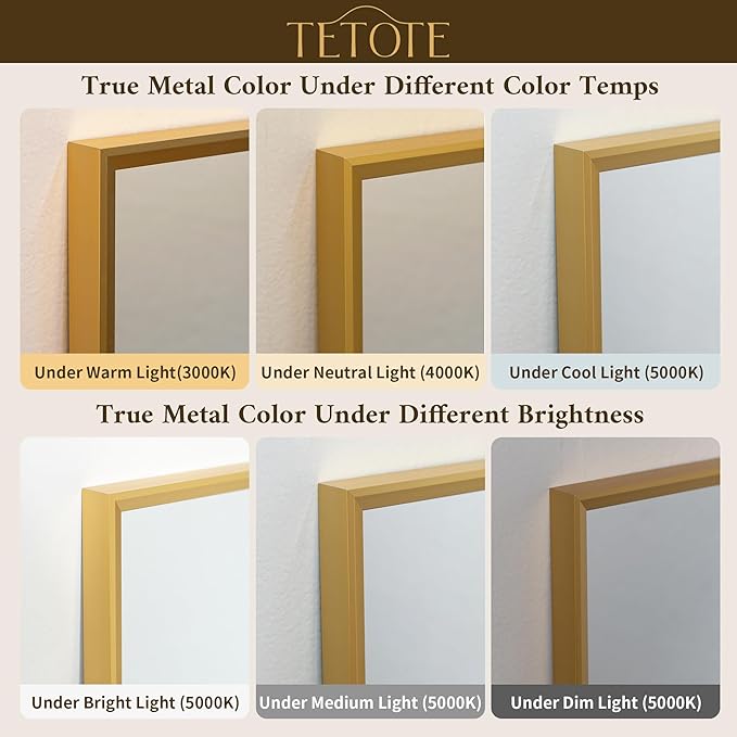 TETOTE Brushed Gold Vanity Mirror for Bathroom 40" x 24" Brushed Brass Rectangle Beveled Framed Bathroom Wall Mirror for Over Sink, Tempered Glass, Modern Farmhouse Bedroom, Entryway, Living Room