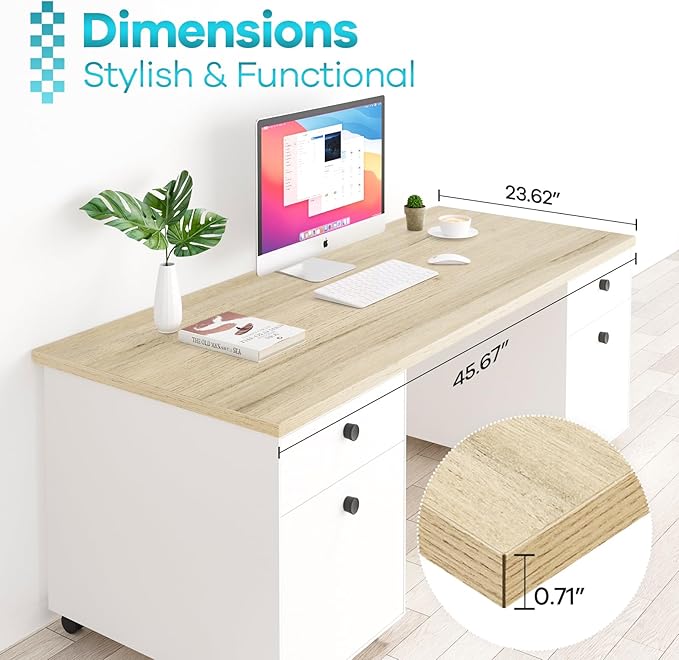 Kaboon Universal Tabletop 45.67"x23.62", Solid One-Piece Melamine Table Top, Double Desk L-Desk DIY, Home and Office, Oak/Grey Tone