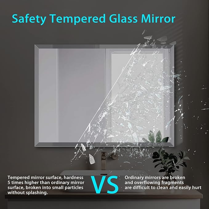 Frameless Beveled Edge Bathroom Mirror 24x32 Inch Rectangle Beveled Mirror Wall Mirror Explosion Proof and Shatterproof Bathroom Vanity Mirror Wall Mounted Hang Firmly (Horizontal or Vertical)