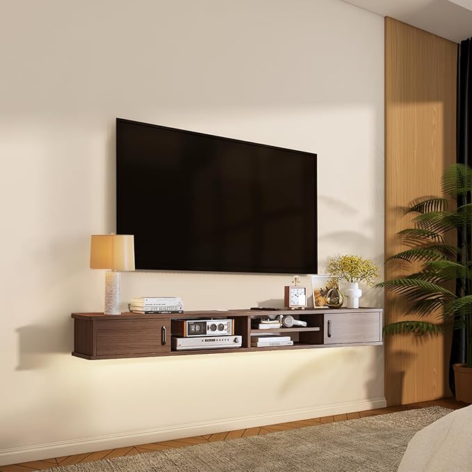 Floating TV Stand,51'' Wall Mounted TV Console,Floating TV Shelf,Wall TV Cabinet,Floating Entertainment Shelf,Walnut