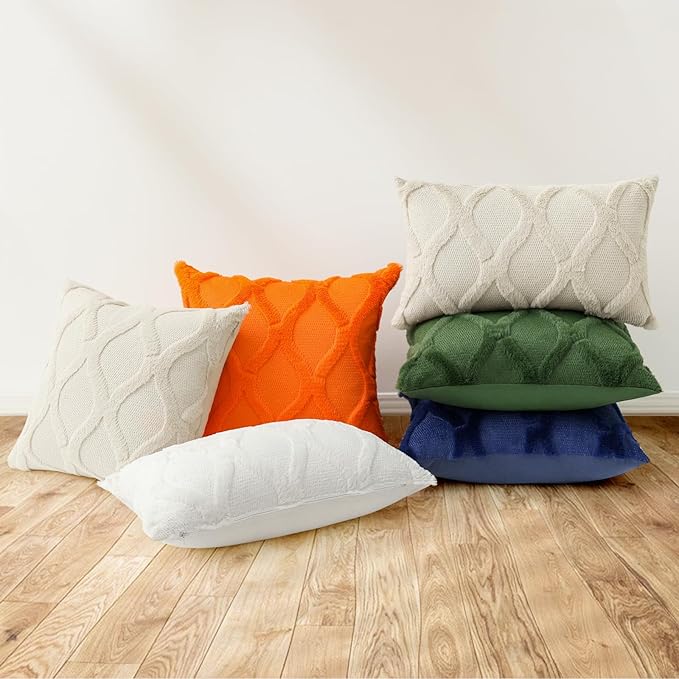 decorUhome Throw Pillow Covers 16x16 Inch Set of 2, Soft Plush Faux Fur Wool Forest Elf Couch Pillow Covers, Decorative Neutral Pillow Cases for Bed Sofa Living Room Home Decor