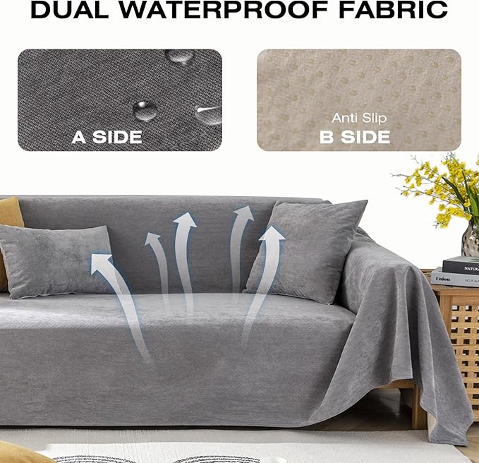 STACYPIK Thick Waterproof Grey Sofa Cover Couch Cover, Anti Slip Loveseat Covers for 2 Cushion Couch, Anti-Cat Scratch Couch Protector Sofa Slipcover, Multi-Use Leakproof Furniture Protector-71X71IIN