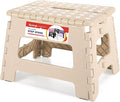 ACSTEP Folding Step Stool - 9 Inch Lightweight Plastic Non-Slip Foldable Stool for Kitchen, Bathroom, Bedroom - Khaki