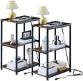 VECELO Tall End Table with Charging Station, Side Table with USB Ports and Outlets, 30" Height Nightstand with 3-Tier Storage Shelf for Living Room Bedroom Office Hallway Study