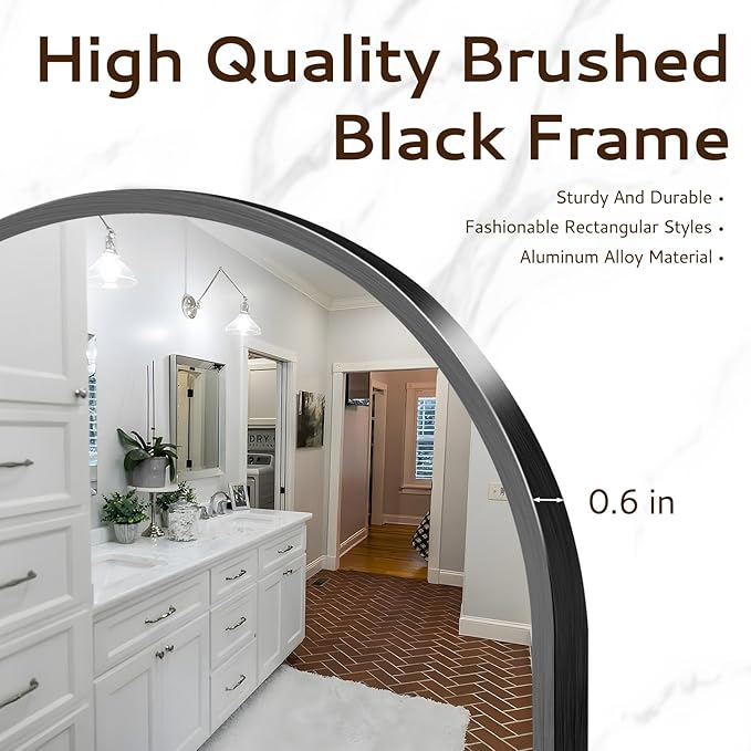 Arched Wall Mirror 24"X36", Black Bathroom Vanity Mirrors for Over Sink, Modern Farmhouse Mirror Wall Mounted, Curved Arch Design for Bedroom, Living Room & Home Decor
