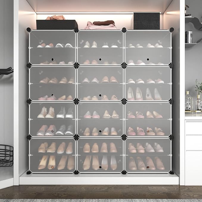 ROJASOP Portable 8-Tier Shoe Cabinet - 48-Pair Shoe Organizer with Expandable, Free Standing, Stackable Space Saving Design and 2 Exclusive Versatile Hooks for Bedroom