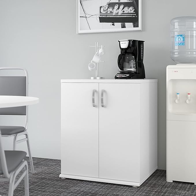 Bush Business Furniture Universal Floor Cabinet with Doors, Vertical Office Storage Unit with Adjustable Shelving for Workspace, White