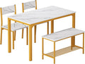 SogesHome 4-Piece Dining Table Set for 4 - Space-Saving Kitchen Set with Bench and Chairs, Ideal for Restaurants and Coffee Shops, Golden