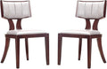Manhattan Comfort Pulitzer Faux Leather Dining Chairs Set of 2, Solid Beech Wood with Walnut Finish, Iconic Greek Design, Fully Assembled Accent Kitchen Furniture, Silver