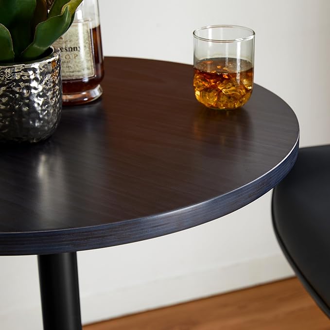 Glitzhome 39.5" H Round Bar Table Pub Table, Wood Top with Metal Leg and Base, Charcoal Gray Walnut Veneer Finish Bar Height Cocktail Table for Kitchen Island,Bistro,Restaurant (Charcoal Gray)