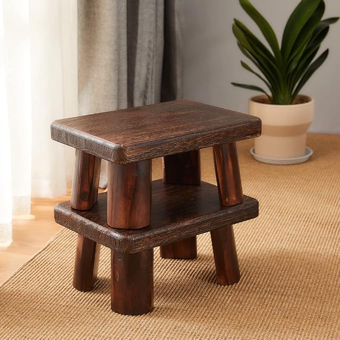 Wooden Stool, Rectangular Bedside Step Stool, Step Ladder for Kitchen & Bathroom, Foot Rest Stool Under Desk, Super Sturdy Hold Up to 500 LBS