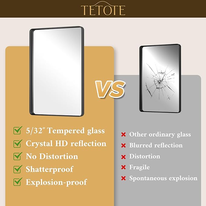 TETOTE Black Mirror 28 x 36 Matte Black Metal Framed Vanity Mirror, Tempered Glass, Wall Mounted for Bathroom, Entryway, Bedroom, Living Room(Horizontal/Vertical)