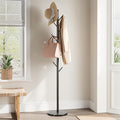 ELYKEN Coat Rack Freestanding with Natural Marble Base, Metal Coat Rack Stand with 10 Hooks, 3 Adjustable Size Coat Tree for Bags, Clothes, and Hats for Entryway, Bedroom, Hallway, Office, Black