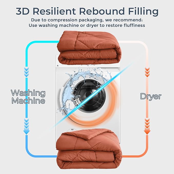 HEVUMYI Burnt Orange Full Comforter Set - 7-Piece All Season Bed in a Bag Full, Ultra Soft Bedding Set with Comforter, Flat Sheet, Fitted Sheet, Pillowcases, Pillow Shams