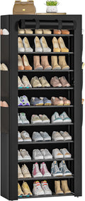 Large Shoe Rack, Black, 6 Side Pockets, 23.6" Wide x 11.4" Deep x 68.9" Tall, 36-41 Pairs of Shoes