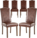 Stylish Upholstered Parsons Dining Chair PU Faux Leather with Silver Nailhead Trim and Sturdy Solid Wood Legs