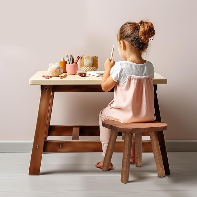Wooden Step Stool for Adults Step Stool for Toddlers Plant Stool Small Wooden Stool with Four Detachable and Assembled Legs Nicely Balanced (Classic 9.3inch)