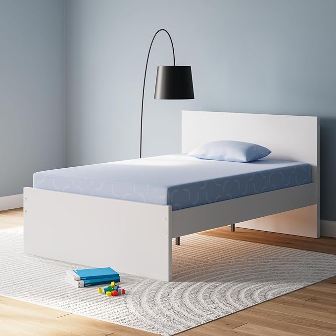 Signature Design by Ashley Twin Size iKidz 7 Inch Firm Gel Memory Foam Mattress with Stretch Knit Cover & Pillow Included, Blue Ocean, Fiberglass Free, Mattress in A Box