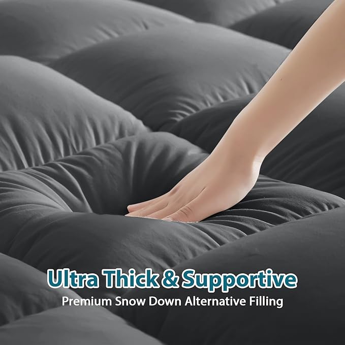 CYMULA King Size Mattress Topper - Extra Thick Cooling Mattress Pad Cover for Back Pain - Soft Mattress Protector Firm Bed Topper Pillow Top with 8-21 Inch Deep Pocket 3D Snow Down Alternative Fill