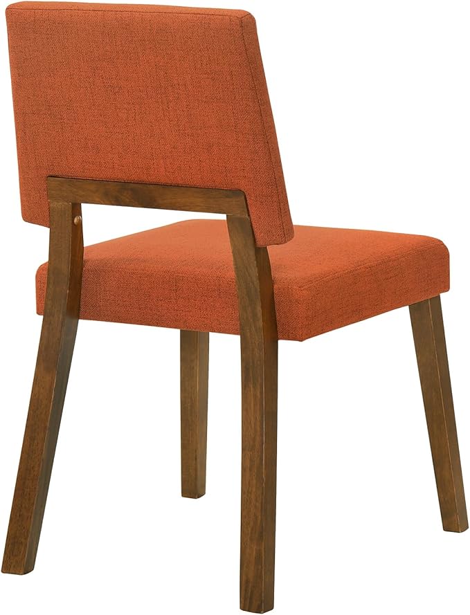 Armen Living Channell Mid Century Modern 5 Piece Walnut Wood Dining Table Set with Benches in Orange Fabric