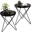 HLR Modern Round Side Table Set of 2, End Table with Marble Effect Top and Gold Metal Frame, Small Side Table for Living Room, Bedroom, Sofa and Couch, Black Legs, Black Glass top