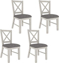 Solid Wood Dining Chairs Set of 4, Farmhouse Chairs with High Cross Back and Upholstered Seat, Easy Assembly for Dining Room, Kitchen, Washed Gray