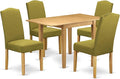 East West Furniture NDEN5-OAK-08 5 Piece Dining Set Includes a Rectangle Dining Room Table with Dropleaf and 4 Linen Fabric Parson Chairs, 30x48 Inch, Oak