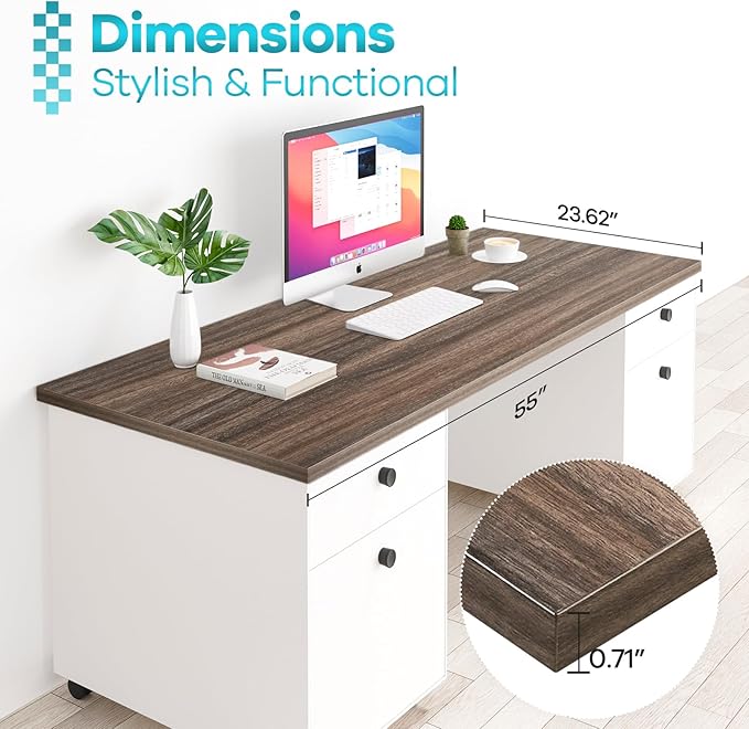 Kaboon Universal Tabletop 55"x23.62" Solid One-Piece Melamine Table Top, Double Desk L-Desk DIY, Home and Office Countertop,Eucalyptus