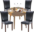 COLAMY 5-Piece Extendable Dining Table Set for 4, 36" Kitchen Round Wood Table with 4 Nailhead Dining Room Chairs,Light Brown/Black