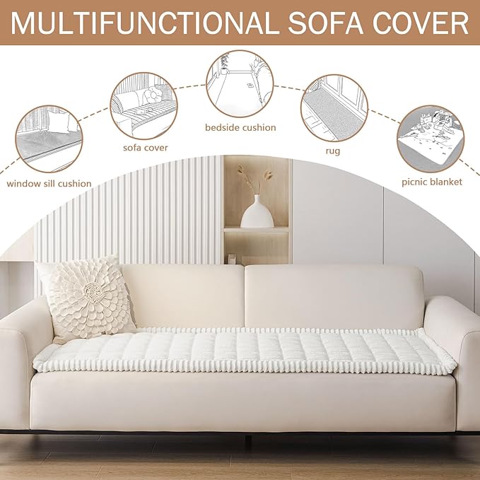 Smiry Couch Cover for Dogs Washable, Non Slip Fuzzy Pet Couch Covers for 3 Cushion Sofa Pet Friendly, Thick Soft Sofa Slipcovers Cushion Protector (White, 27.6" x 82.7")
