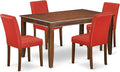 East West Furniture DUAB5-MAH-72 5 Piece Dinette Set for 4 Includes a Rectangle Dining Table and 4 Firebrick Red Faux Leather Parson Dining Room Chairs, 36x60 Inch, Mahogany