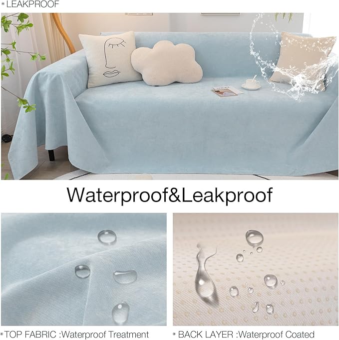 STACYPIK Waterproof Sky Blue Loveseat Couch Cover for Sectional, Couch Cover for Dogs, Anti-Slip Anti-Cat Scratch Furniture Protector for 2 Cushion Couch, Modern Couch Cushion Covers for Pets-71X102IN