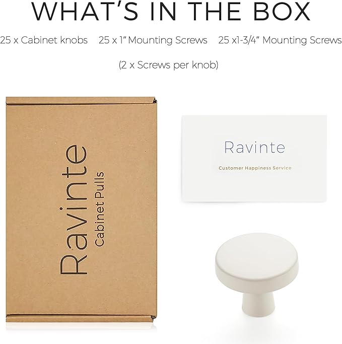Ravinte 25 Pack Drawer Pulls 1-1/4 Inch Kitchen Cabinet Knobs Solid Round Dresser Drawer Knobs White Dresser Knobs Simple Cabinet Hardware for Cupboard