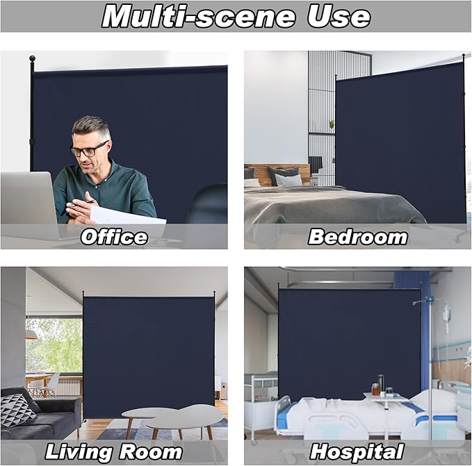 6FT Single Panel Room Divider with Wheels,Rolling Fabric Room Dividers for Partition Privacy Screens,Freestanding Wall Divider for Home Office,Restaurant,Hospital(Blue)