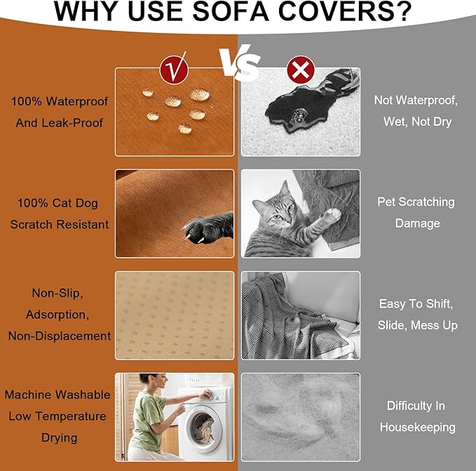 STACYPIK Waterproof Orange Couch Cover for Dogs, Washable Sofa Cover for 2 Cushion Couch, Anti-Cat Scratch Furniture Protector, Anti-Slip Pet Couch Protector,Tear Resistant Futon Cover-71X90IN