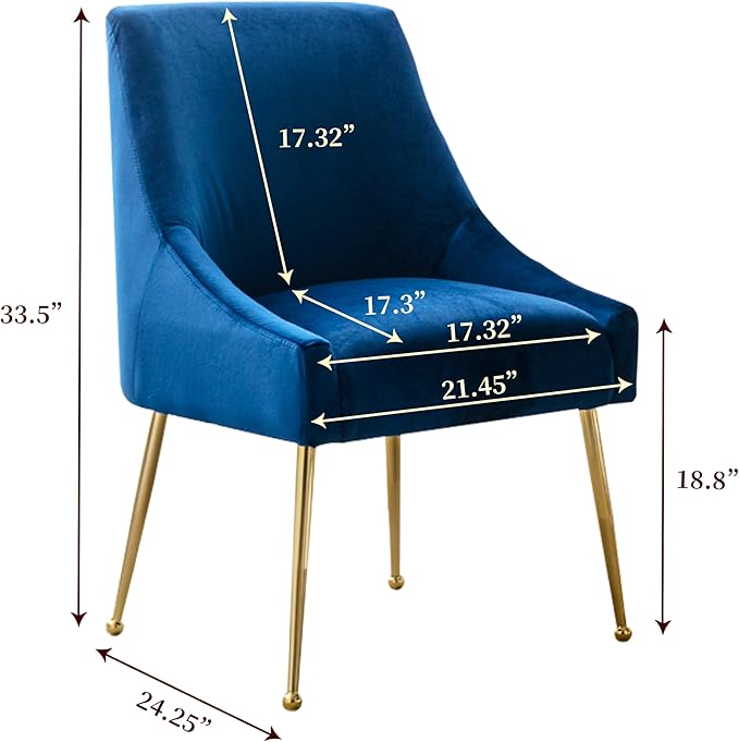 Modern Velvet Dining Chairs Set of 6, Contemporary Upholstered Furniture Collection with Polished Gold Metal Legs, Elegant Accent Chairs for Kitchen Living Room(Blue)