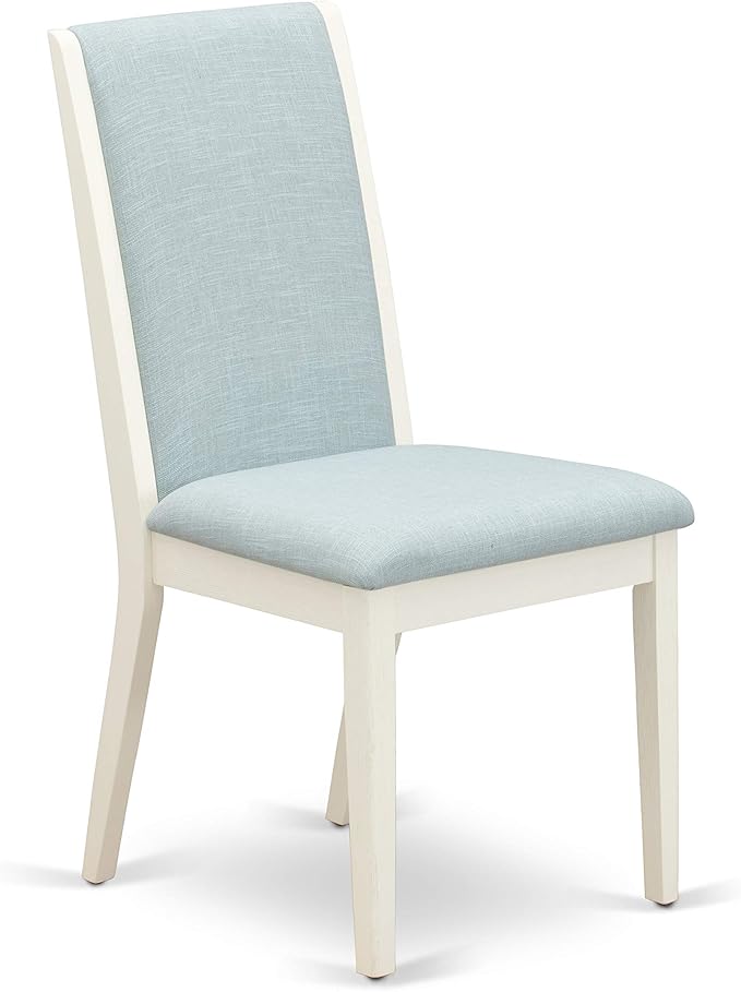 East West Furniture X077LA015-7 7 Piece Dining Room Table Set Consist of a Rectangle Kitchen Table with X-Legs and 6 Baby Blue Linen Fabric Parson Dining Chairs, 40x72 Inch, Multi-Color