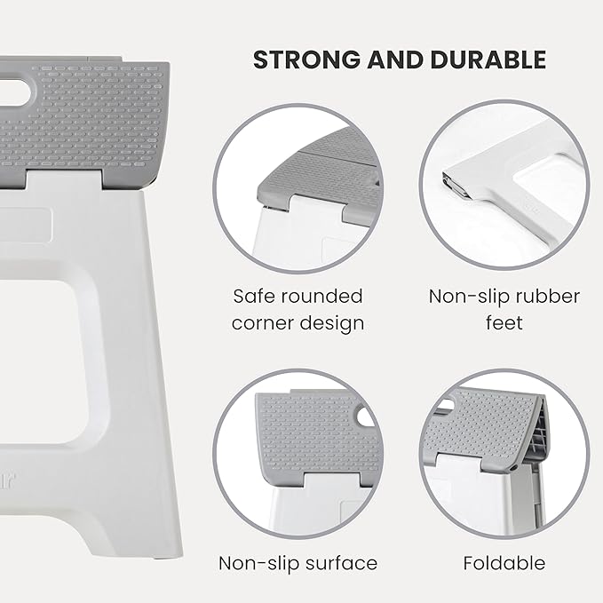 Vigar Compact Step Stool Foldable, 12-1/2-inch Step Stools for Adults up to 330 Pound, Lightweight Stool, Non-Slip Folding Step Stool, Gray