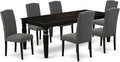 East West Furniture LGEN7-BLK-20 7 Piece Kitchen Table Set Consist of a Rectangle Dining Table with Butterfly Leaf and 6 Dark Gotham Linen Fabric Parson Chairs, 42x84 Inch, Black