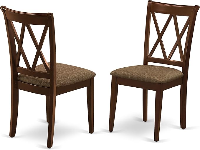 East West Furniture HBCL5-MAH-C 5 Piece Dining Room Table Set Includes a Round Kitchen Table with Pedestal and 4 Linen Fabric Upholstered Dining Chairs, 42x42 Inch, Mahogany