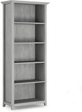 SIMPLIHOME Amherst Bookcase - 70 inch Tall 5-Shelf Solid Wood Bookshelf in Fog Grey, Transitional Storage for Living Room, Study Room or Office with Adjustable Shelves and Tapered Legs