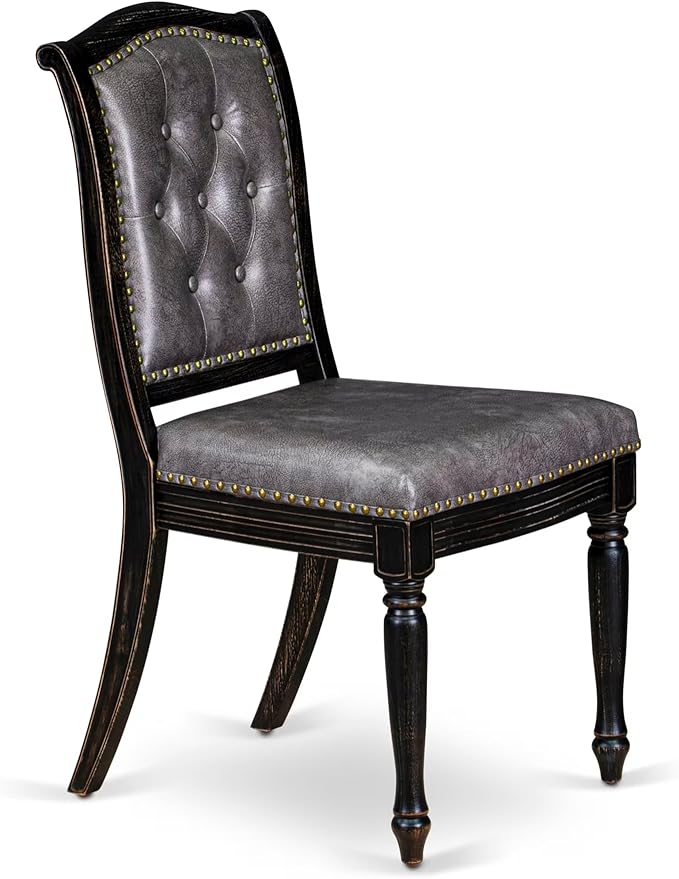 LKMA7-SBB-34-7-pc Dining Room Set Consists of a Dinner Table and 6 Dark Grey Polyester Fabric Modern Dining Chairs with Button Tufted Back - Sand Blasting Black Finish