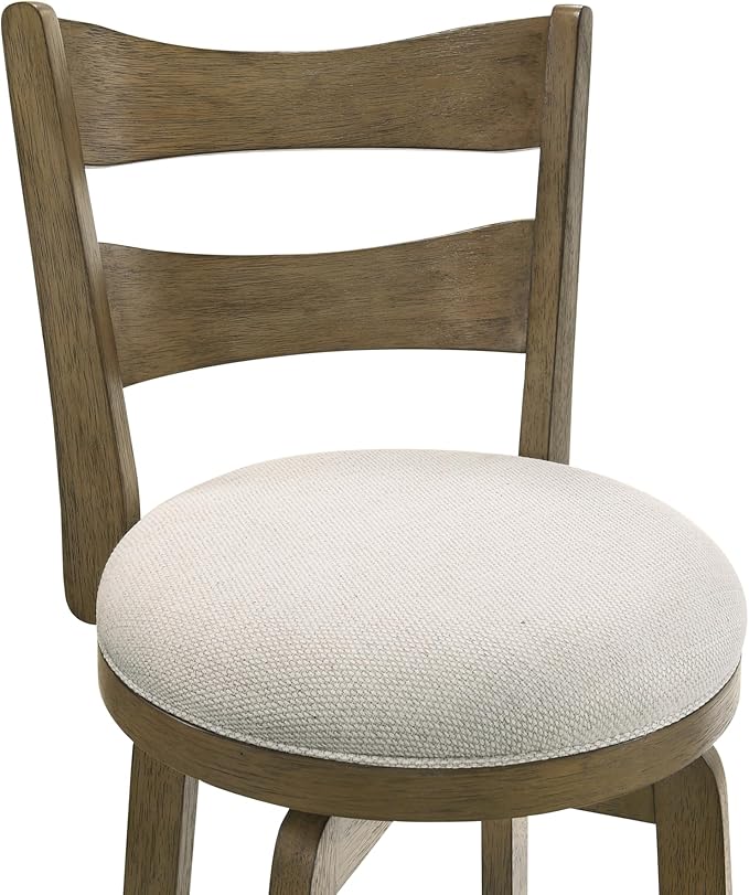 Armen Living Blair 30 in. Putty Brown Bar Height Rubberwood Swivel Barstool with Cream Fabric Seat - Set of 3