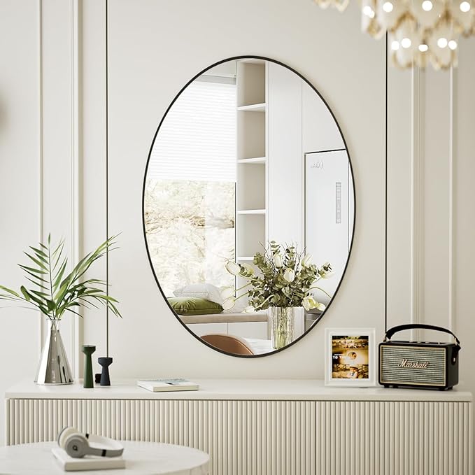 Koonmi Black Oval Bathroom Mirror, 24"x36" Bathroom Vanity Mirror, Oval Mirror for Bedroom Living Room Entryway, Hangs Horizontal or Vertical