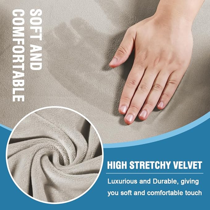 H.VERSAILTEX Sofa Cover 2 Piece T Cushion Armchair Slipcovers Thick Velvet Couch Cover Stretch T Cushion Sofa Covers for 1 Cushion Couch with 1 Individual T Cushion Covers, French Oak