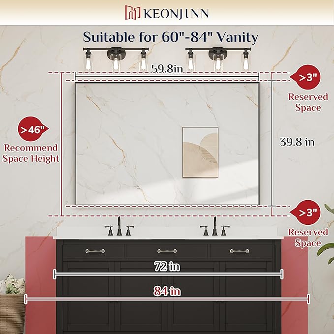Keonjinn Silver Bathroom Mirror 60” x 40” Large Wall Rectangle Mirror for Bathroom Square Corner Metal Framed Farmhouse Mirror Decorative Rectangular Vanity Mirror for Over Sink(Horizontal/Vertical)
