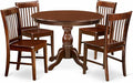 East West Furniture HBNF5-MAH-W 5 Piece Kitchen Table Set for 4 Includes a Round Dining Room Table with Pedestal and 4 Solid Wood Seat Chairs, 42x42 Inch, Mahogany