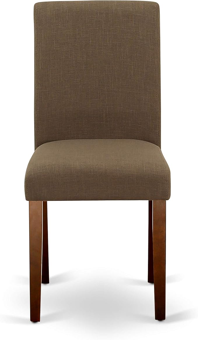 East West Furniture DMAB5-MAH-18 5 Piece Modern Dining Table Set Includes a Round Wooden Table with Dropleaf and 4 Coffee Linen Fabric Upholstered Chairs, 42x42 Inch, Mahogany