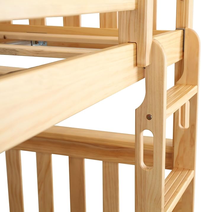 Max & Lily Bunk Bed Twin over Twin, Solid Wood Bunk Bed Frame with Ladder for Kids, 14" Safety Guardrails, Easy Assembly, No Box Spring Needed, Natural